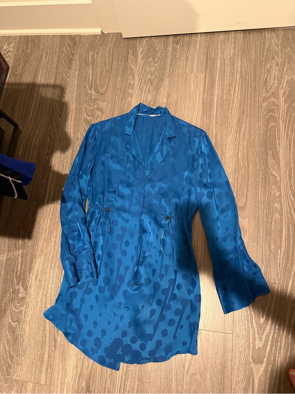 Off-White Blue Long Sleeve Printed Silk Shirt Dress